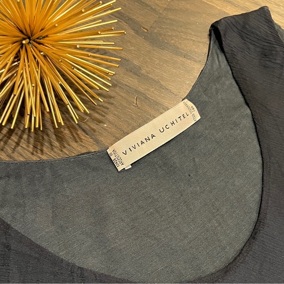 Viviana Uchitel 100% Silk Synched Side Dress - Beige / Blue Ombré Small - Picture 4 of 6